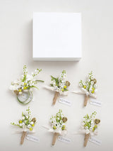 White & Lily & Olive 6pcs Artificial Flowers Groom Groomsmen Boutonniere