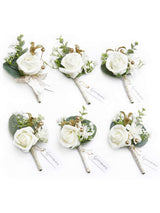 White Baby Breath & Ivory 6pcs Artificial Flowers Groom Groomsmen Boutonniere