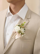 White Baby Breath & Ivory 6pcs Artificial Flowers Groom Groomsmen Boutonniere