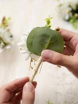 White Baby Breath & Ivory 6pcs Artificial Flowers Groom Groomsmen Boutonniere