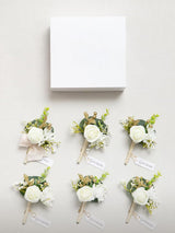 White Baby Breath & Ivory 6pcs Artificial Flowers Groom Groomsmen Boutonniere