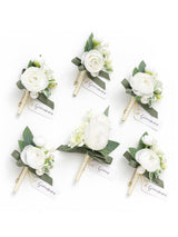 White Ranunculus & Pearl 6pcs Artificial Flowers Groom Groomsmen Boutonniere