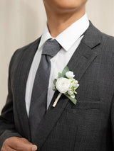 White Ranunculus & Pearl 6pcs Artificial Flowers Groom Groomsmen Boutonniere