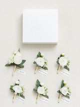 White Ranunculus & Pearl 6pcs Artificial Flowers Groom Groomsmen Boutonniere