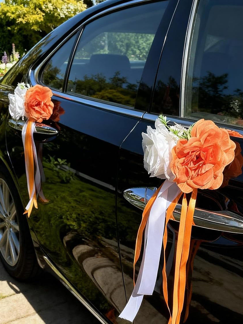 Rose And Peony Wedding Car Door Handle Decor 12cm Set of 4 Orange