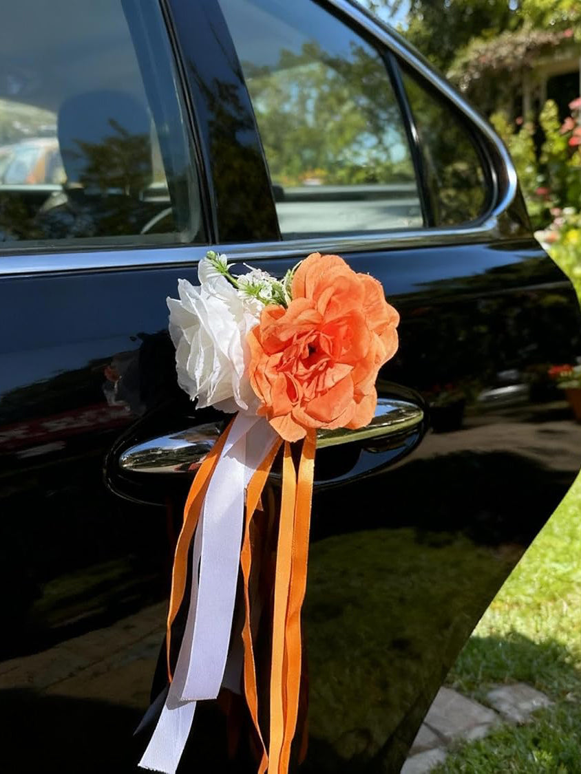 Rose And Peony Wedding Car Door Handle Decor 12cm Set of 4 Orange