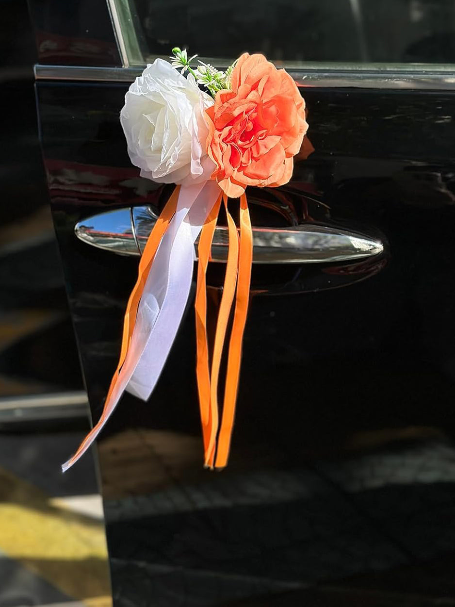 Rose And Peony Wedding Car Door Handle Decor 12cm Set of 4 Orange