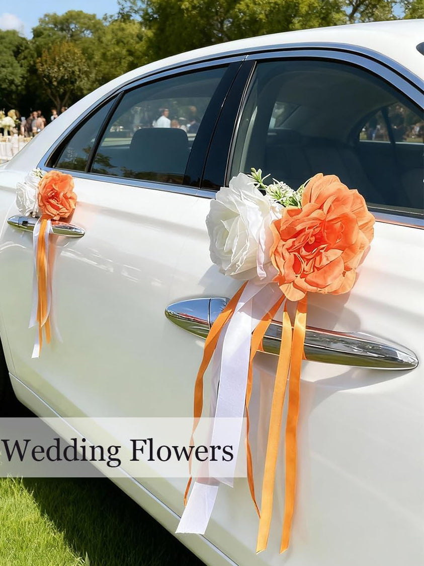 Rose And Peony Wedding Car Door Handle Decor 12cm Set of 4 Orange