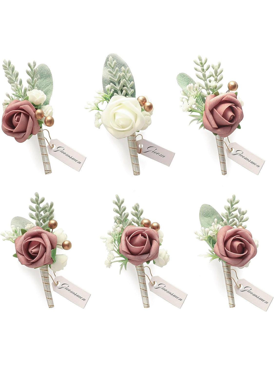 Dusty Rose & Ivory Set of 6 Dusty Rose & Ivory Foam Rose Boutonnieres