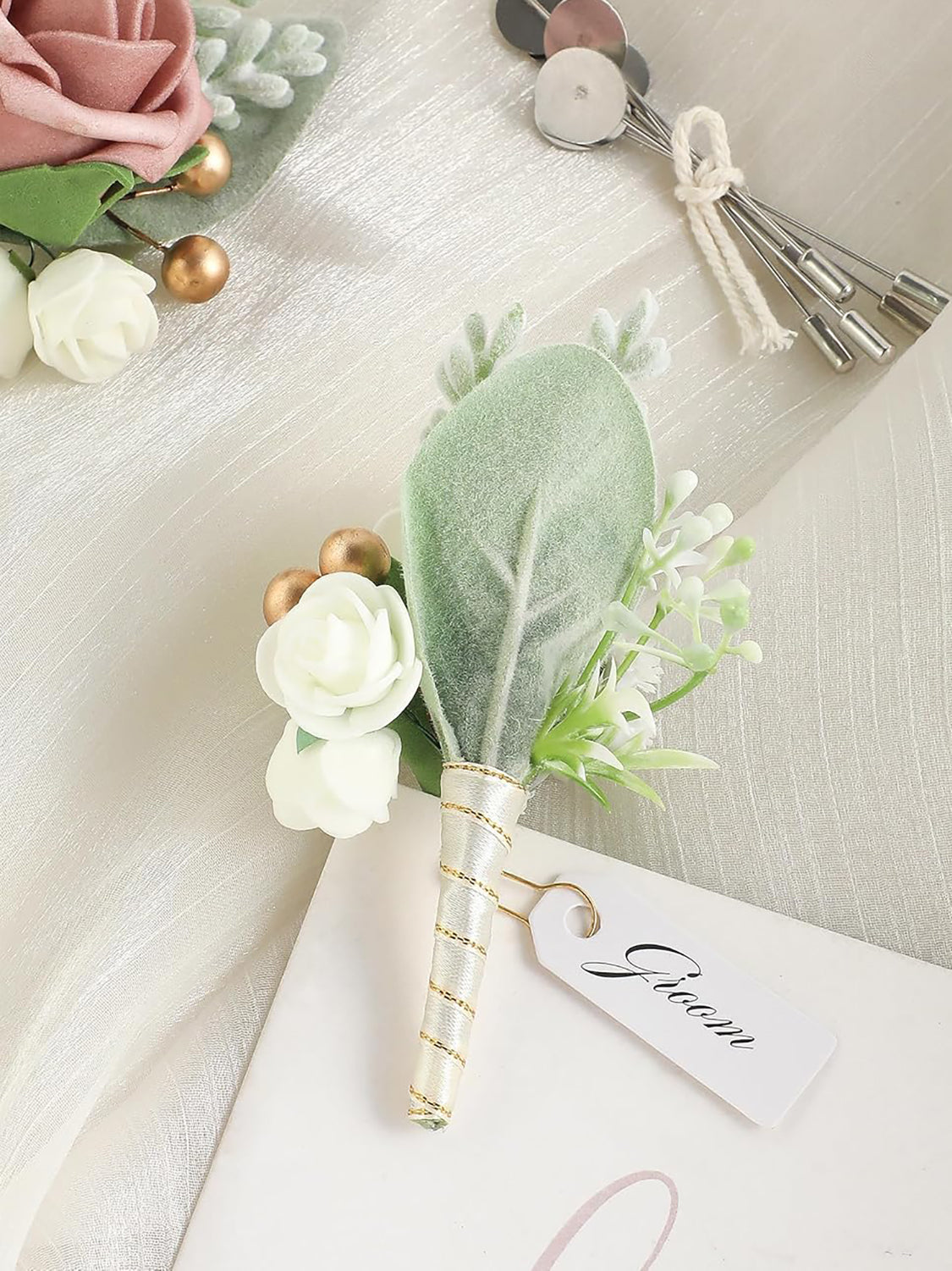Dusty Rose & Ivory Set of 6 Dusty Rose & Ivory Foam Rose Boutonnieres