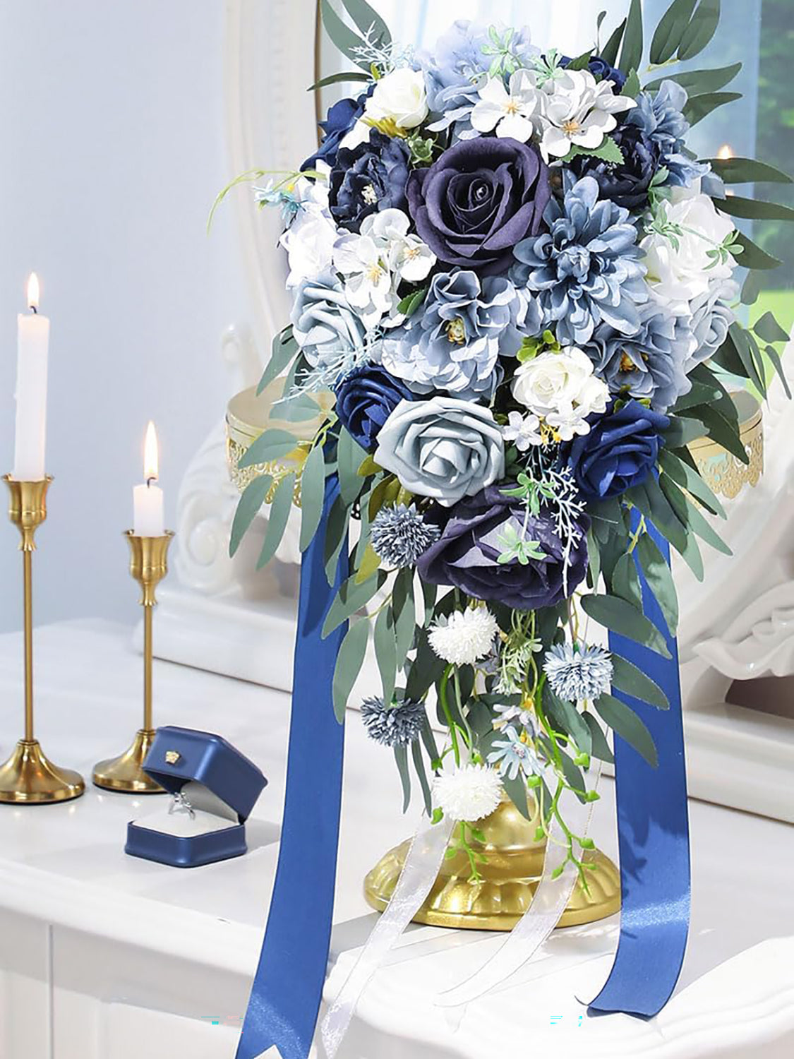 Dusty Blue 9.8 Inch Wedding Flowers Bride Bouquets