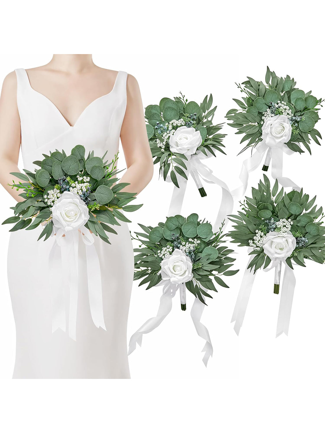 Forest White 7 Inch Wedding Bouquets for Bridesmaids