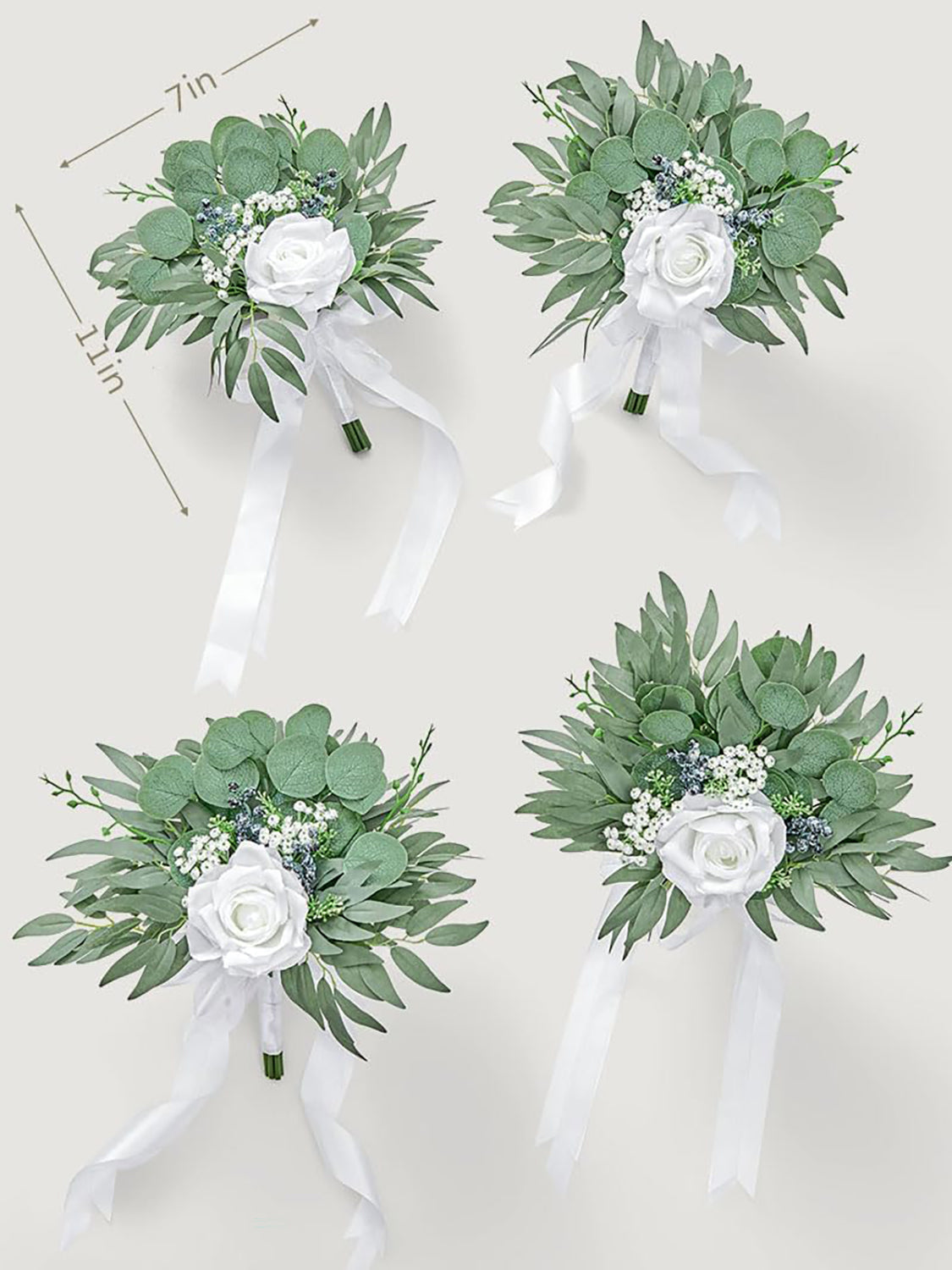 Forest White 7 Inch Wedding Bouquets for Bridesmaids
