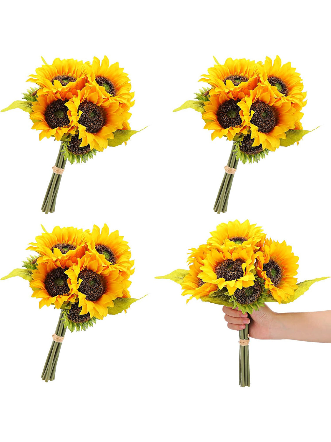 Yellow Sunflower Artificial Wedding Flower Bridesmaids Bouquets Set of 4
