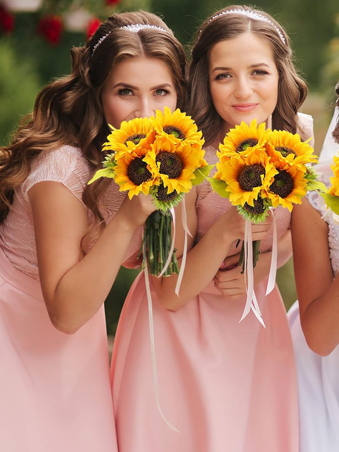 Yellow Sunflower Artificial Wedding Flower Bridesmaids Bouquets Set of 4