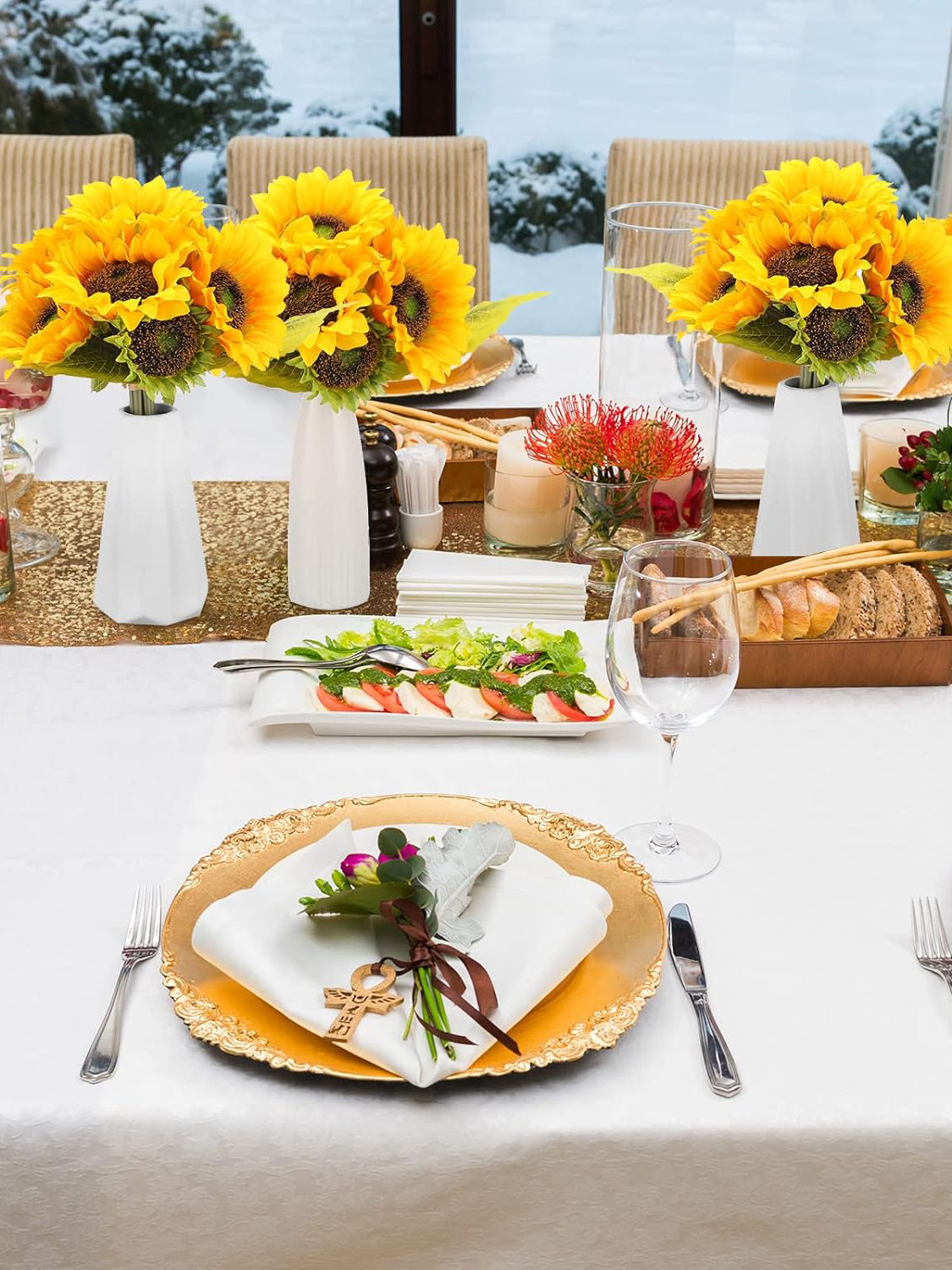 Yellow Sunflower Artificial Wedding Flower Bridesmaids Bouquets Set of 4