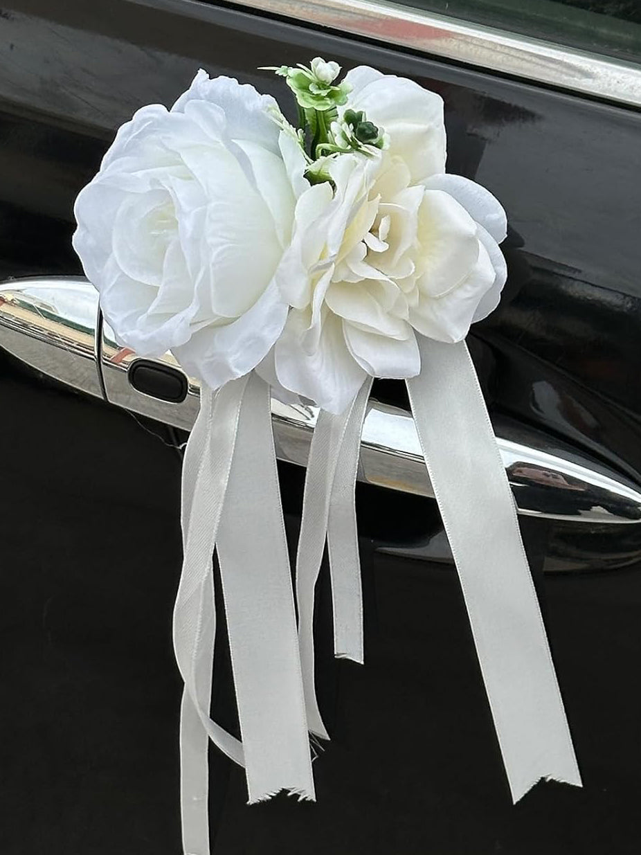 White Rose And Peony Wedding Car Door Handle Decor 12 Cm Set Of 4