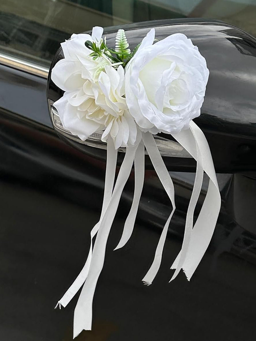 White Rose And Peony Wedding Car Door Handle Decor 12 Cm Set Of 4