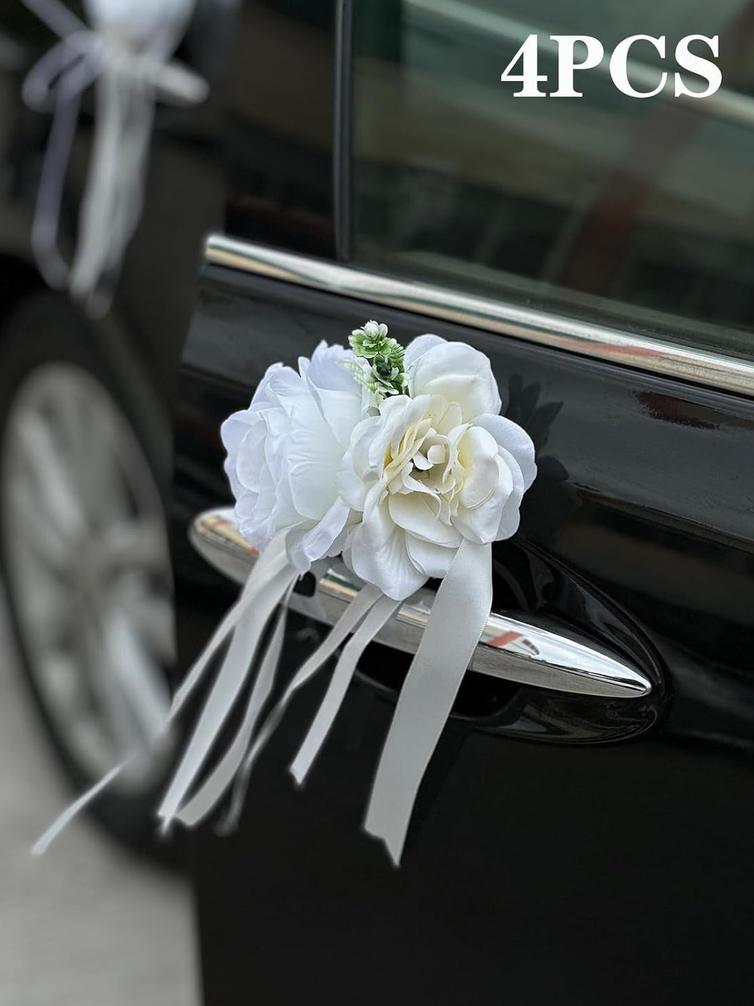 White Rose And Peony Wedding Car Door Handle Decor 12cm Set of 4