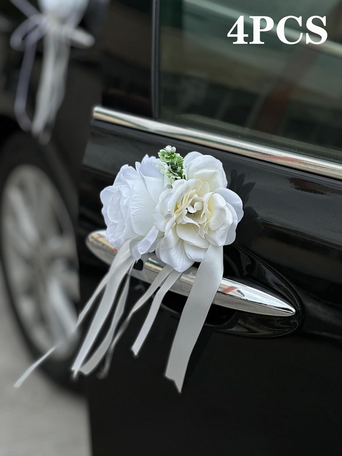 White Rose And Peony Wedding Car Door Handle Decor 12 Cm Set Of 4