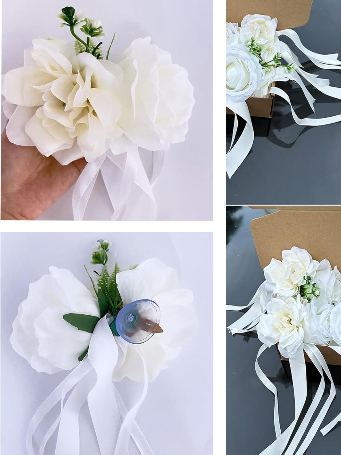 White Rose And Peony Wedding Car Door Handle Decor 12 Cm Set Of 4