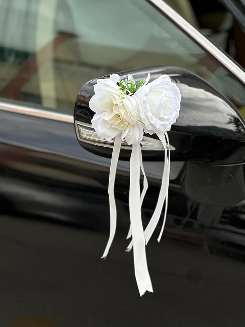 White Rose And Peony Wedding Car Door Handle Decor 12cm Set of 4