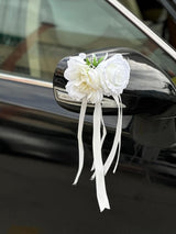 White Rose And Peony Wedding Car Door Handle Decor 12 Cm Set Of 4