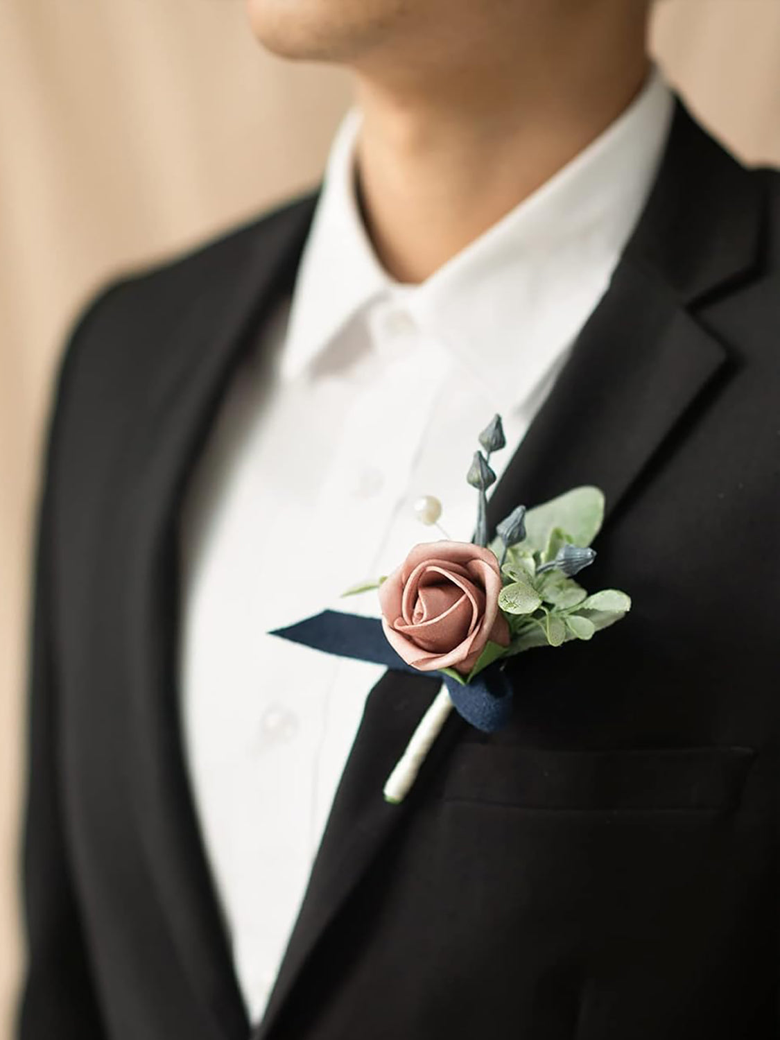 Dusty Rose & Navy Blue 10pcs Groomsmen Guest Boutonniere
