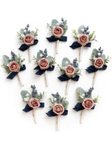 Dusty Rose & Navy Blue 10pcs Groomsmen Guest Boutonniere