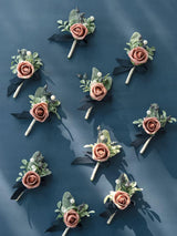 Dusty Rose & Navy Blue 10pcs Groomsmen Guest Boutonniere