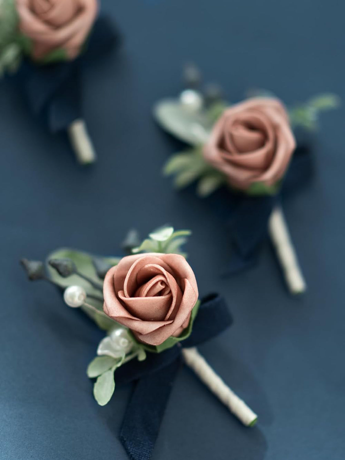 Dusty Rose & Navy Blue 10pcs Groomsmen Guest Boutonniere