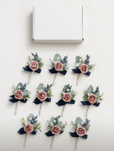 Dusty Rose & Navy Blue 10pcs Groomsmen Guest Boutonniere