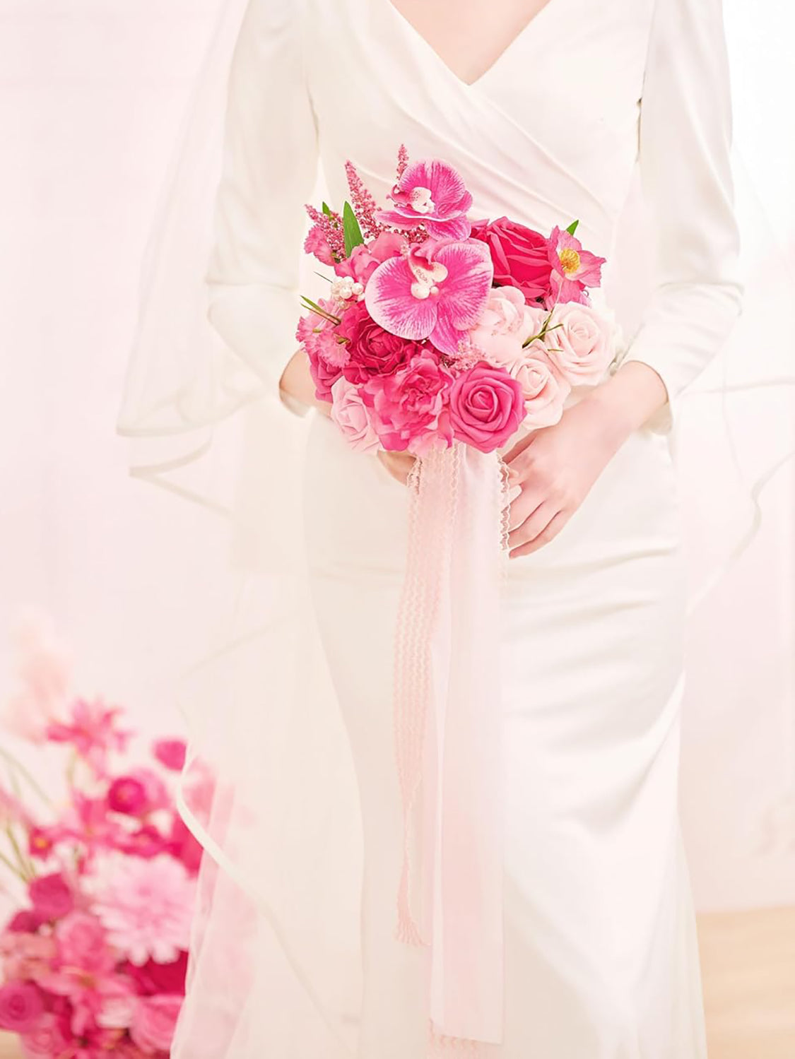 Hot Pink Weddin Artificial Bridal Bouquet 9 Inch