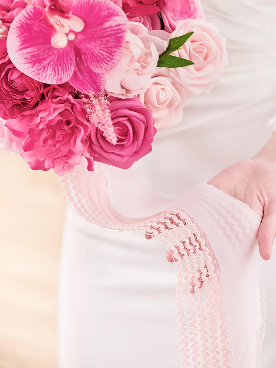 Hot Pink Weddin Artificial Bridal Bouquet 9 Inch