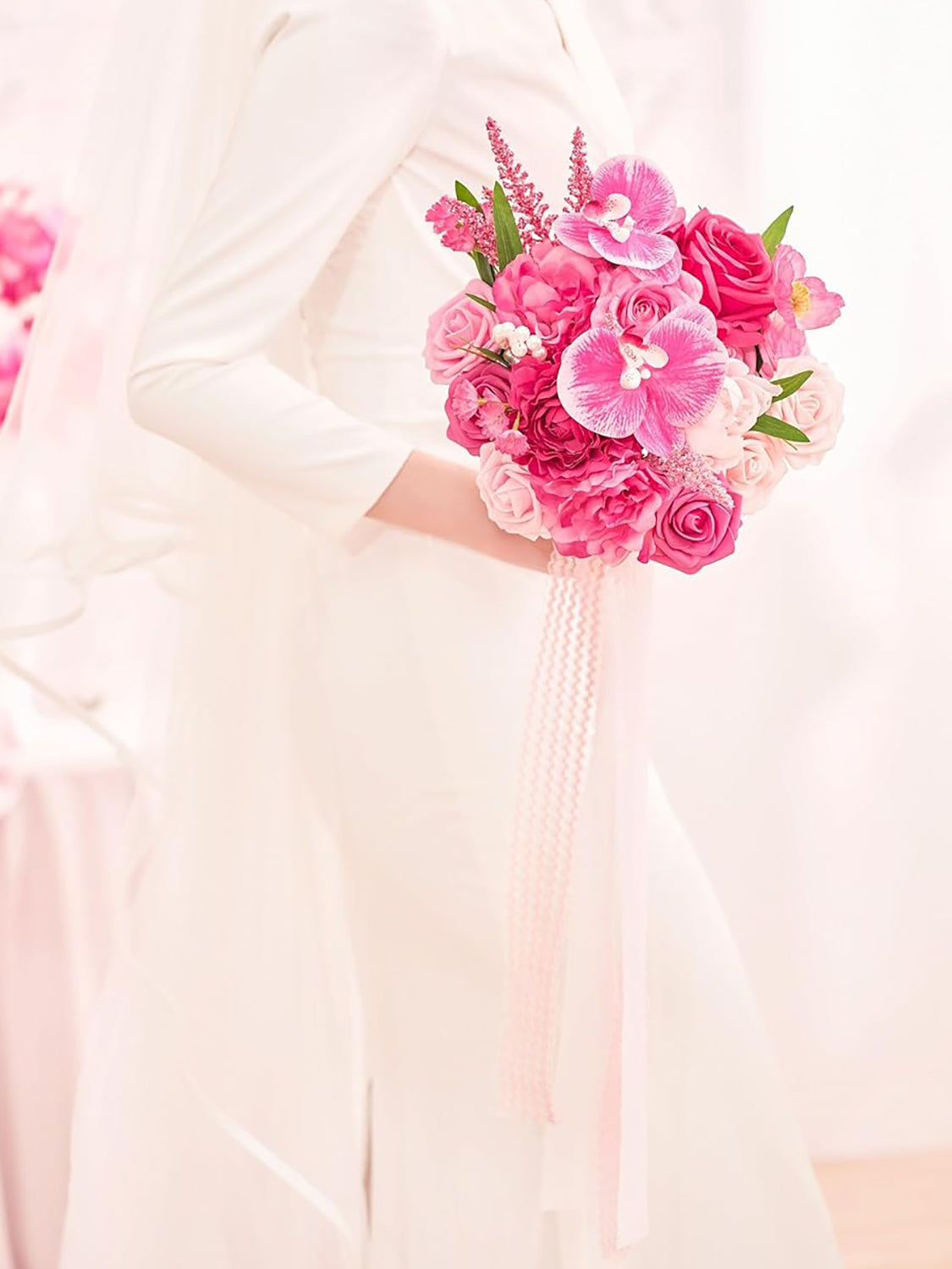 Hot Pink Weddin Artificial Bridal Bouquet 9 Inch