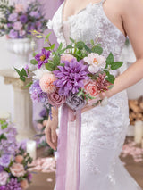 Violet & Misty Rose Artificial 9 Inch Bridal Bouquet