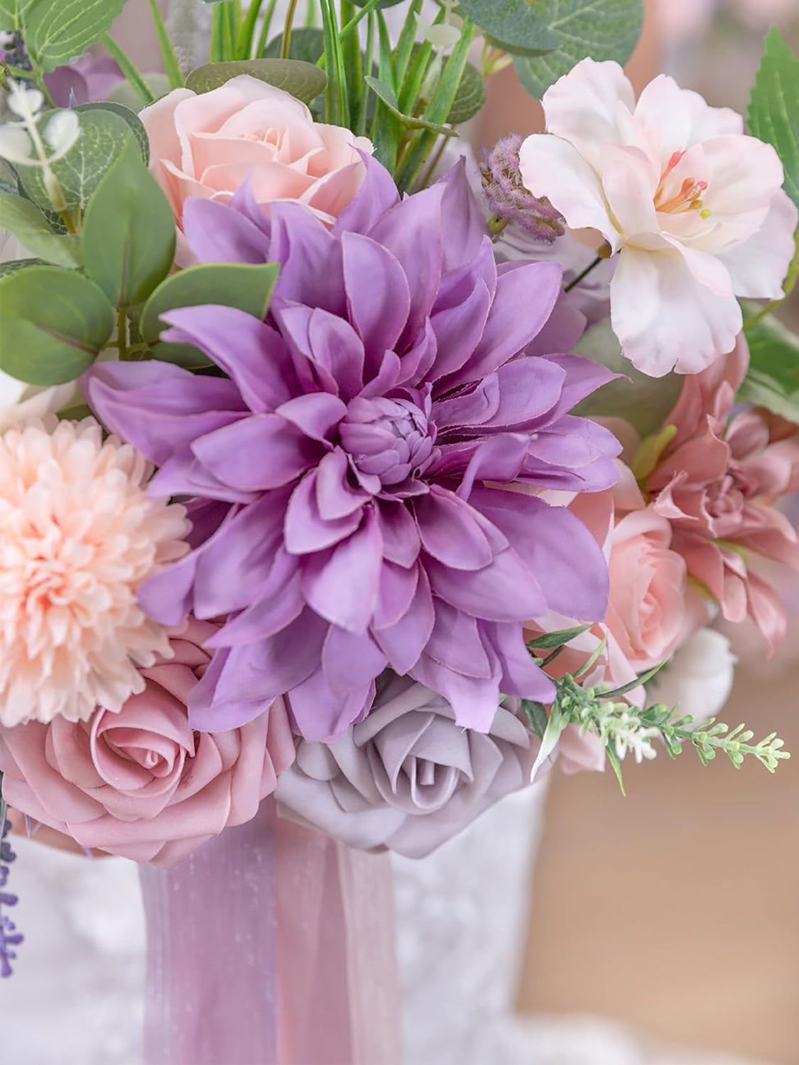 Violet & Misty Rose Artificial 9 Inch Bridal Bouquet