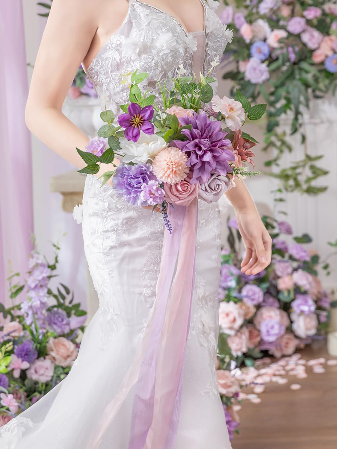 Violet & Misty Rose Artificial 9 Inch Bridal Bouquet