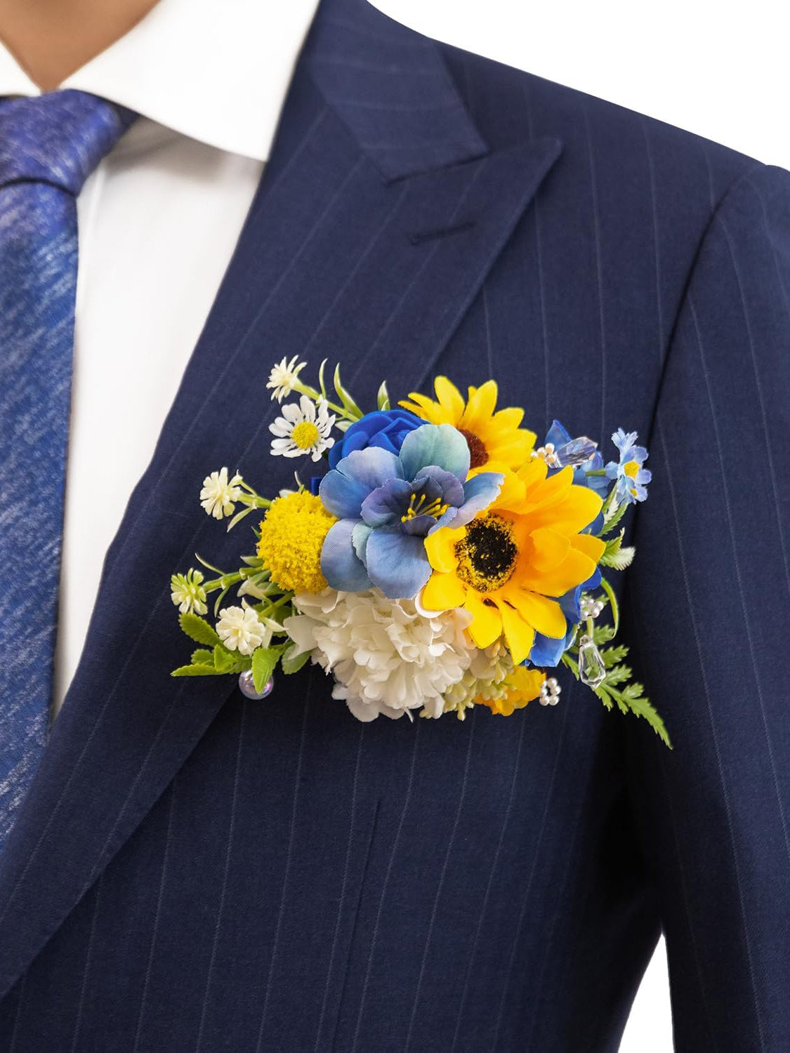 Sunflower & Royal Blue Boutonniere for Men Wedding Single