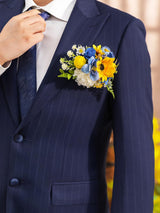 Sunflower & Royal Blue Boutonniere for Men Wedding Single