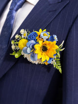 Sunflower & Royal Blue Boutonniere for Men Wedding Single