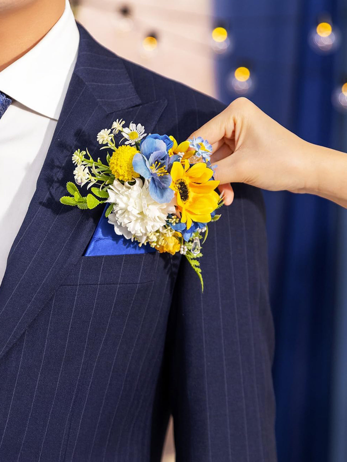 Sunflower & Royal Blue Boutonniere for Men Wedding Single