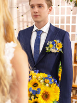 Sunflower & Royal Blue Boutonniere for Men Wedding Single