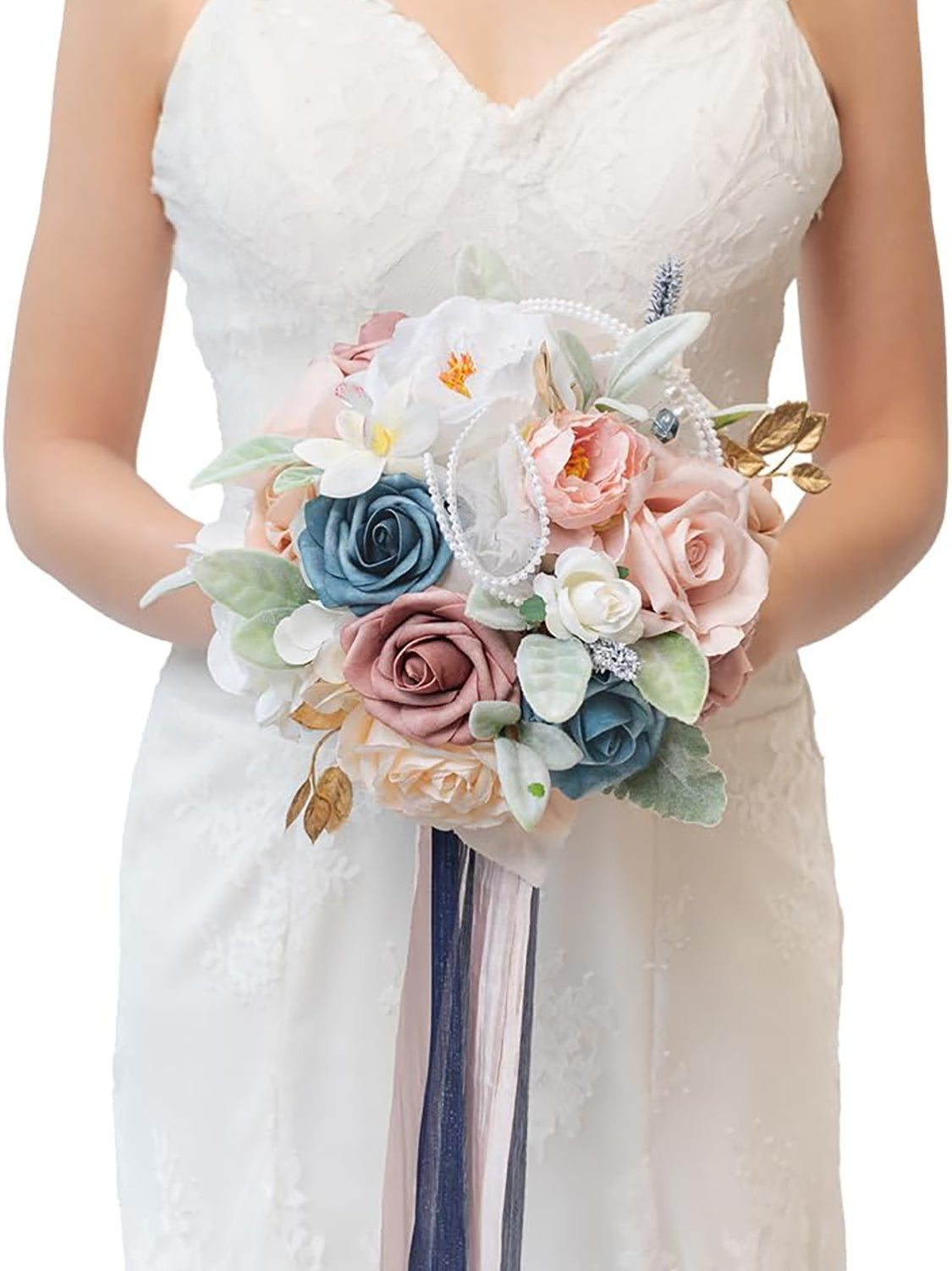 Dusty Rose & Navy Blue 9 Inch Artificial Bridal Bouquet