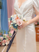 Dusty Rose & Navy Blue 9 Inch Artificial Bridal Bouquet