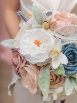 Dusty Rose & Navy Blue 9 Inch Artificial Bridal Bouquet