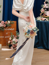 Dusty Rose & Navy Blue 9 Inch Artificial Bridal Bouquet