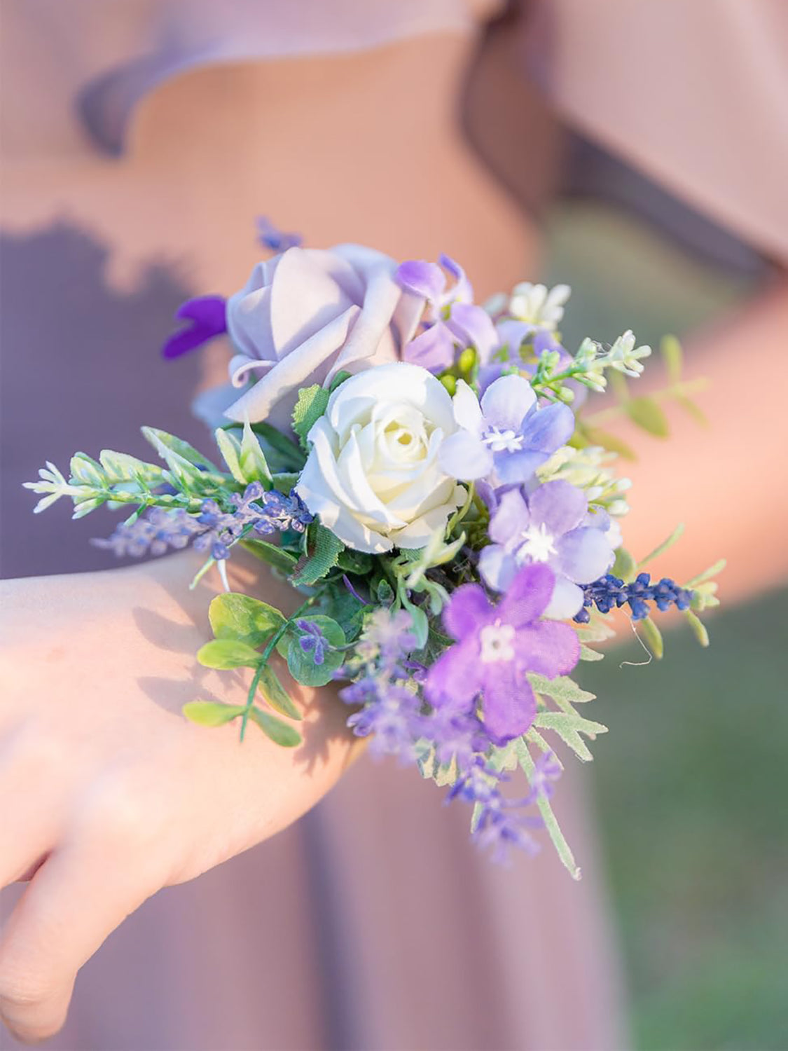 Lavender Set of 2 Wrist Corsage Pearl Wristlet Band Bridesmaid Bracelet