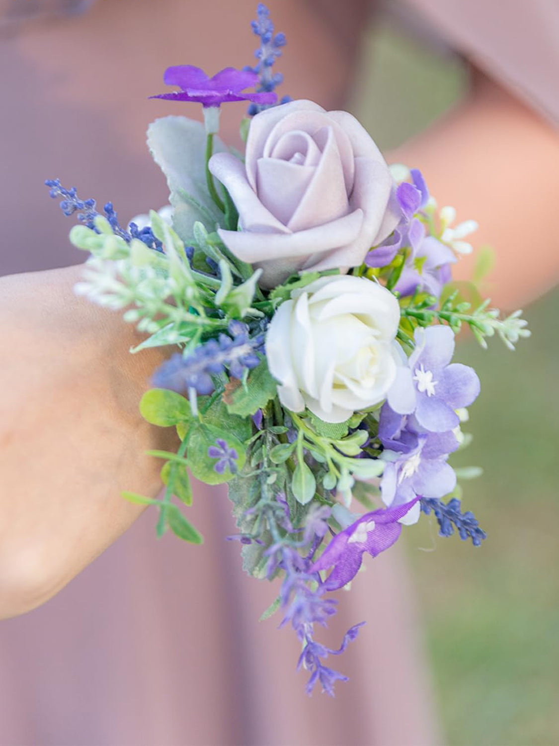 Lavender Set of 2 Wrist Corsage Pearl Wristlet Band Bridesmaid Bracelet