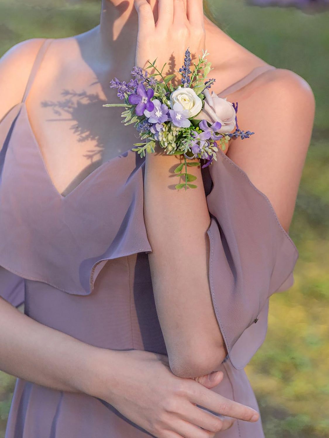 Lavender Set of 2 Wrist Corsage Pearl Wristlet Band Bridesmaid Bracelet